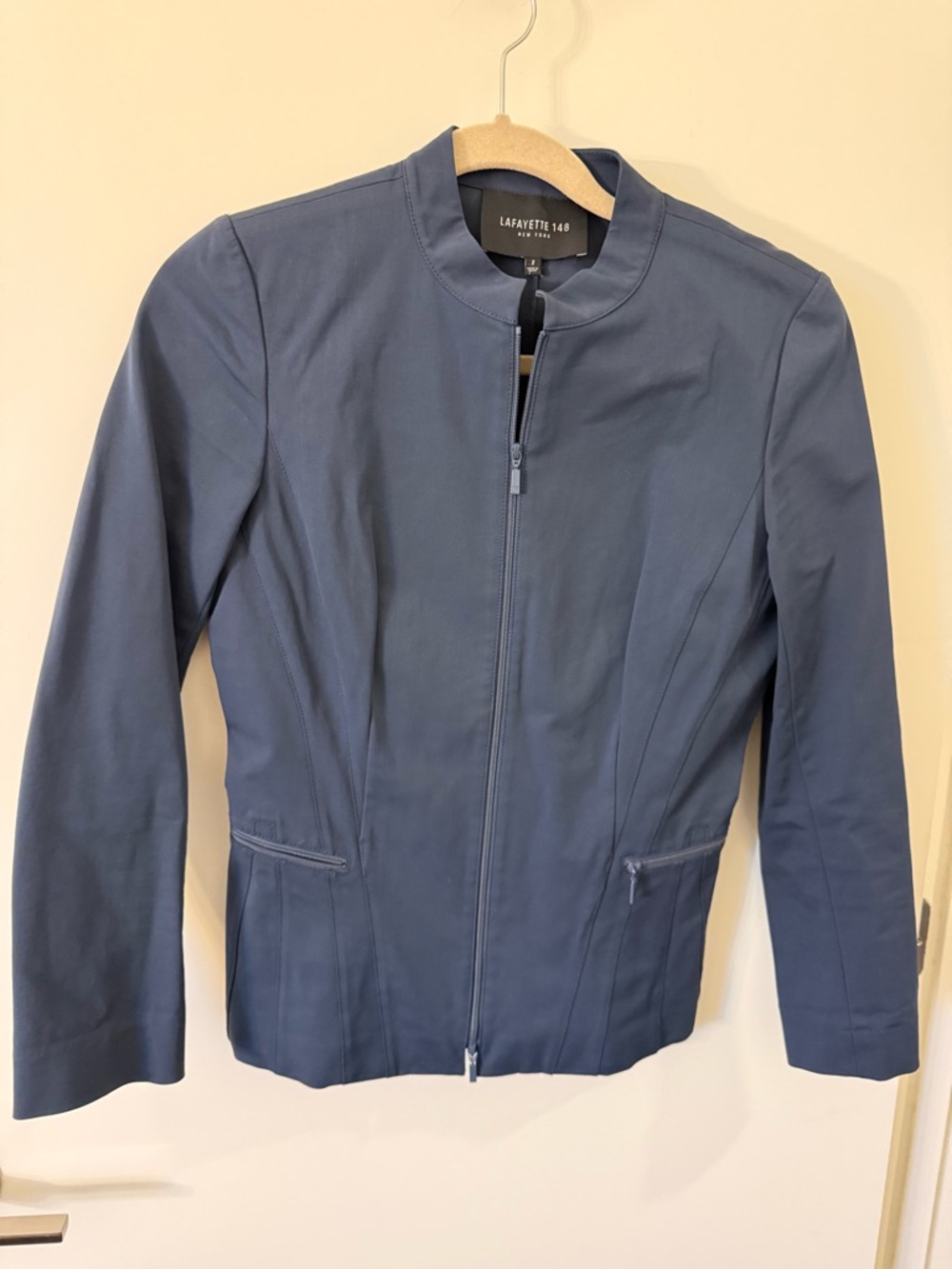 Lafayette 148 New York Navy Zip-Front Collar Jacket